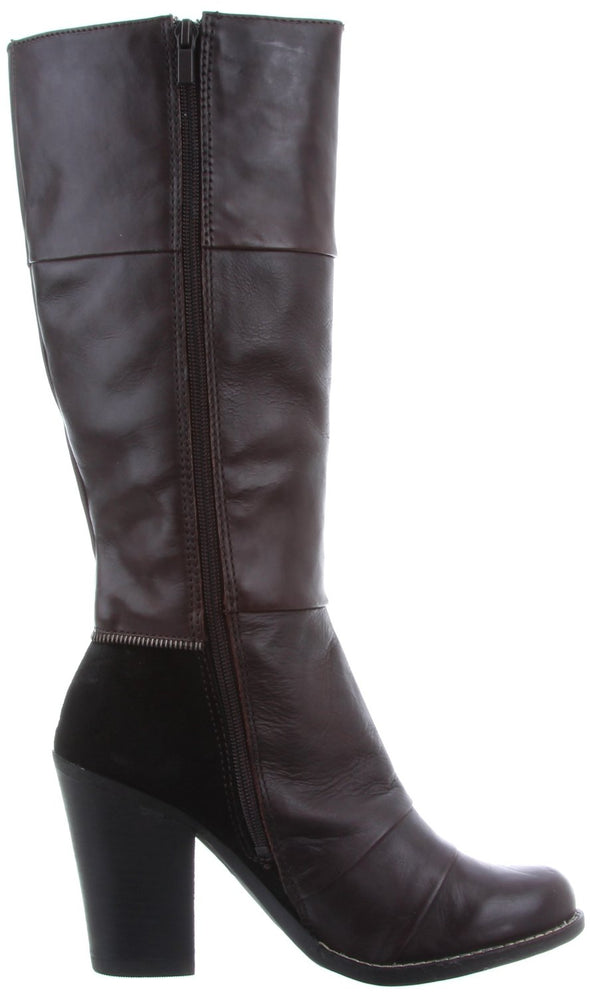 Kelsi Dagger Hazey Women's Knee-High Stacked Heel Leather Boots -Brown