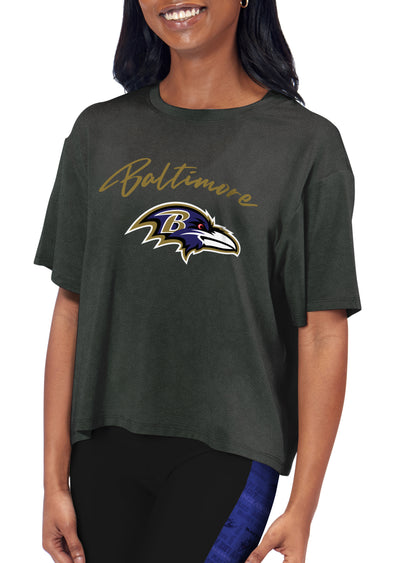 Certo By Northwest NFL Women's Baltimore Ravens Turnout Cropped T-Shirt