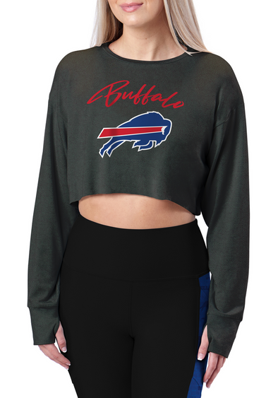 Certo By Northwest NFL Women's Buffalo Bills Central Long Sleeve Crop Top, Black