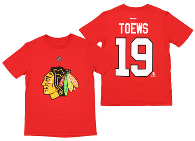 Reebok NHL Boys Youth Chicago Blackhawks Jonathan Toews #19 Short Sleeve Player Tee, Red