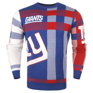 Forever Collectibles NFL Men's New York Giants Plaid Crew Neck Sweater