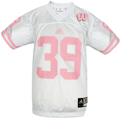 Adidas NCAA Youth Wisconsin Badgers # 39 Football Jersey, White and Pink