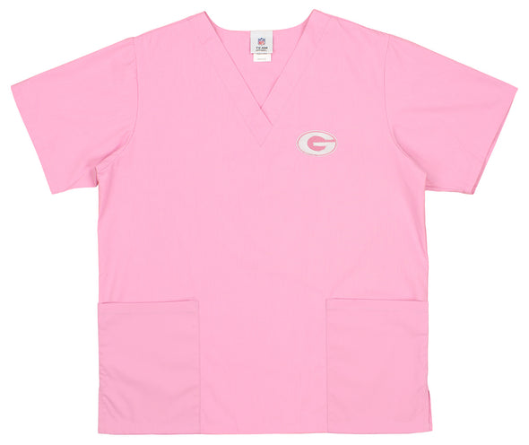 Fabrique Innovations NFL Unisex Green Bay Packers Breast Cancer Awareness Scrub Top