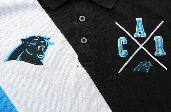 KLEW NFL Football Men's Carolina Panthers Rugby Diagonal Stripe Polo Shirt