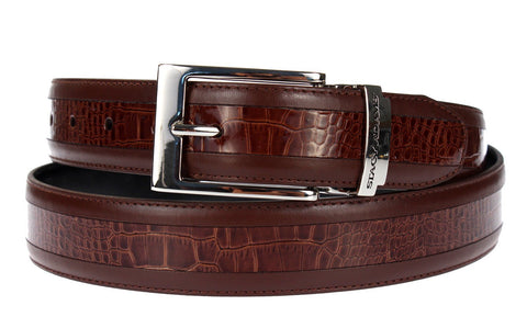 Stacy Adams Mens 6-203 Leather Belt w/ Croco Embossed Center Detail, Cognac