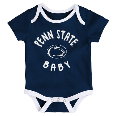Outerstuff Penn State Nittany Lions NCAA Infant Champs 3-Piece Creeper Set, Navy/White/Grey