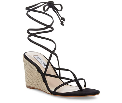 Steve Madden Women's Lakely Lace Up Wedge Sandals, Black Nubuck