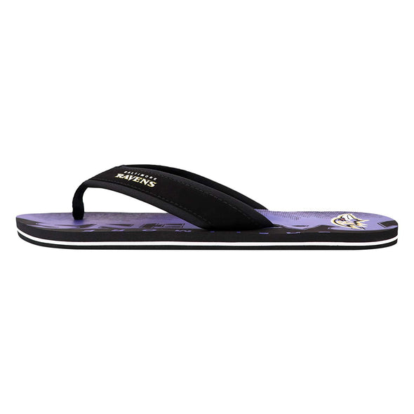 FOCO NFL Men's Baltimore Ravens Contour Fade Wordmark Thong Sandals