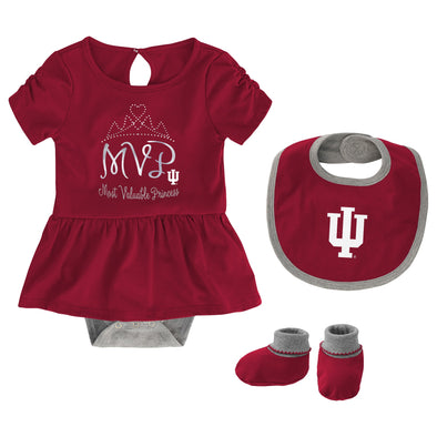 Outerstuff NCAA Infant Girls Indiana Hoosiers MVP Creeper, Bib & Bootie Set