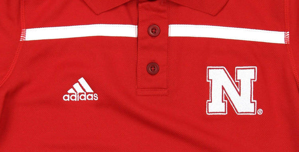 Adidas NCAA Youth Nebraska Cornhuskers Short Sleeve Amped Coach Polo, Red