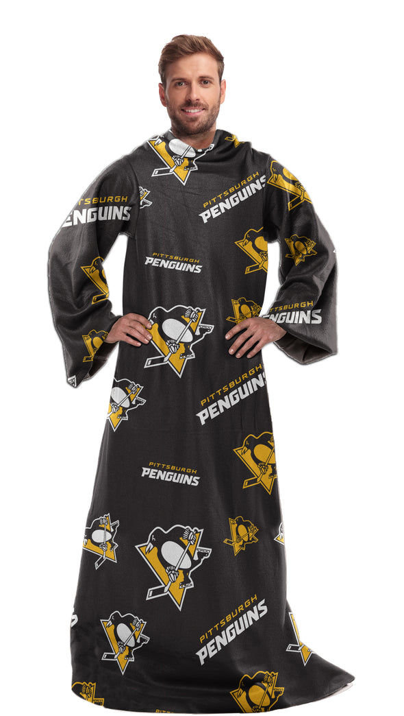 Northwest NHL Pittsburgh Penguins Toss Silk Touch Comfy Throw with Sleeves