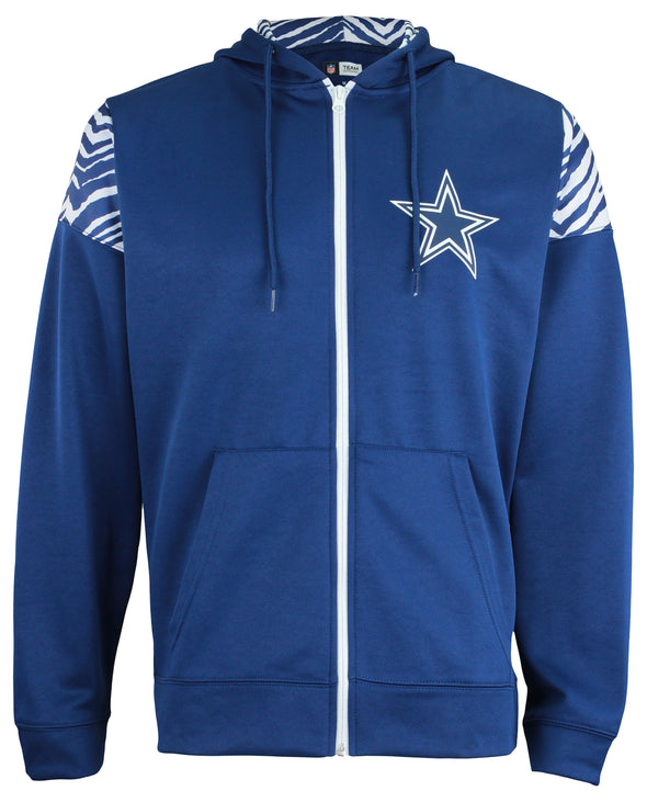 Zubaz Dallas Cowboys NFL Men's Full Zip Hoodie with Zebra Print Details