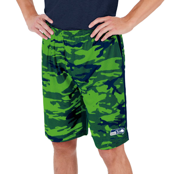 Zubaz Men's NFL Seattle Seahawks Lightweight Camo Lines Shorts with Logo