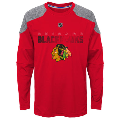 OuterStuff Chicago Blackhawks NHL Boys Youth (8-20) Gamma Long Sleeve Performance Shirt, Red
