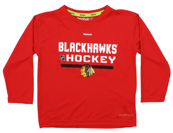 Reebok Chicago Blackhawks NHL Kids Long Sleeve PlayDry Performance Tee, Red, Small 4