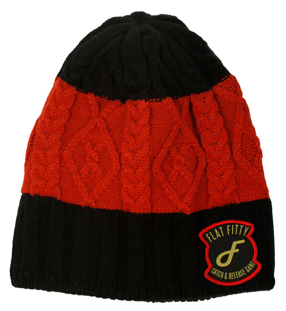 Flat Fitty Catch & Release Gang Patched Stripe Skully Beanie Cap Hat
