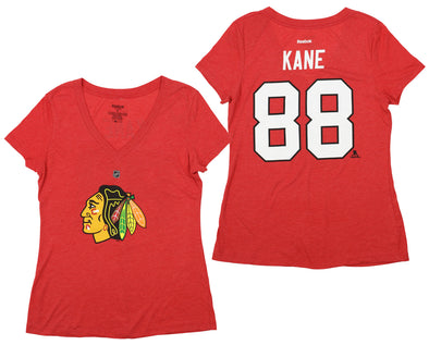 Reebok NHL Womens Chicago Blackhawks Patrick Kane #88 Tri-Blend Short Sleeve Tee, Red