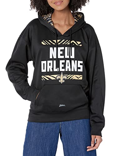 Zubaz NFL Women's New Orleans Saints Solid Team Color Hoodie with Zebra Details