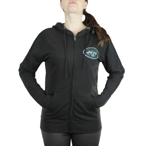 New York Jets NFL Womens Double Coverage Full Zip French Terry Hoodie, Black