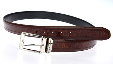 Stacy Adams Mens 6-203 Leather Belt w/ Croco Embossed Center Detail, Cognac