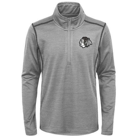 Outerstuff Chicago Blackhawks NHL Boys Youth (8-20) Back to The Arena 1/4 Zip Pullover Sweater, Grey
