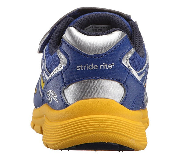 Stride Rite Little Kids Racer Light-up Bolt Running Shoe, Navy/Yellow