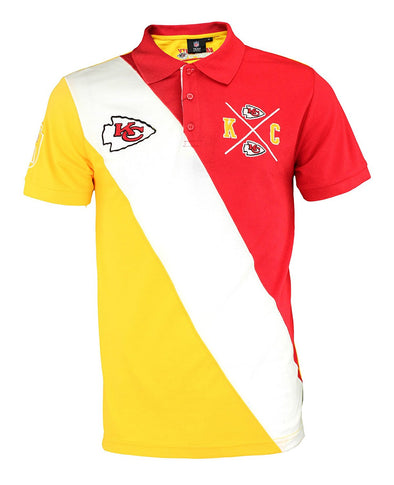 KLEW NFL Football Men's Kansas City Chiefs Rugby Diagonal Stripe Polo Shirt