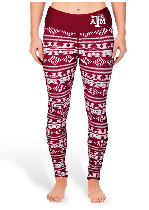 NCAA Women's Texas A&M Aggies Aztec Print Leggings, Maroon