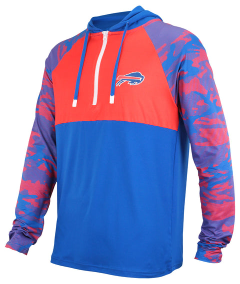 Zubaz NFL Men's Buffalo Bills Team Color Block 1/4 Zip Hoodie W/ Camo Lines