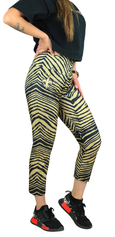 Zubaz NFL Women's New Orleans Saints 2 Color Zebra Print Capri Legging