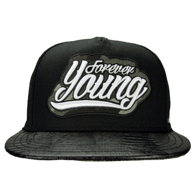 Flat Fitty Forever Young Buckle Back Cap Hat, Black, One Size