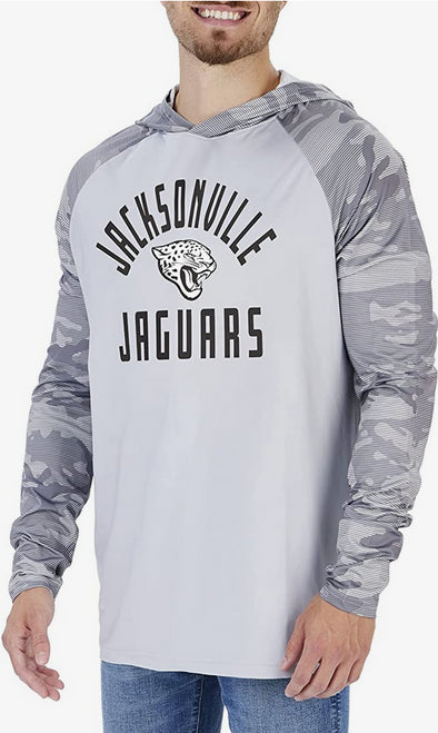 Zubaz Jacksonville Jaguars NFL Men's Grey Lightweight Hoodie w/ Tonal Camo Sleeves