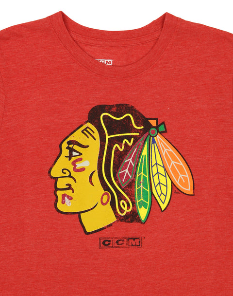 CCM Chicago Blackhawks NHL Big Boys Youth Better Logo Tri-Blend Tee, Red