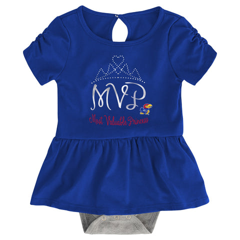 Outerstuff NCAA Infant Girls Kansas Jayhawks MVP Creeper, Bib & Bootie Set
