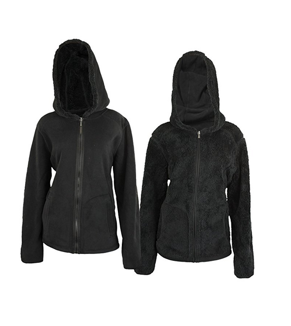 Weatherproof Women's Reversible Full Zip Hooded Polar Fleece&Faux Fur Jacket, Color Options