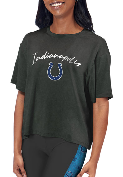 Certo By Northwest NFL Women's Indianapolis Colts Turnout Cropped T-Shirt, Charcoal
