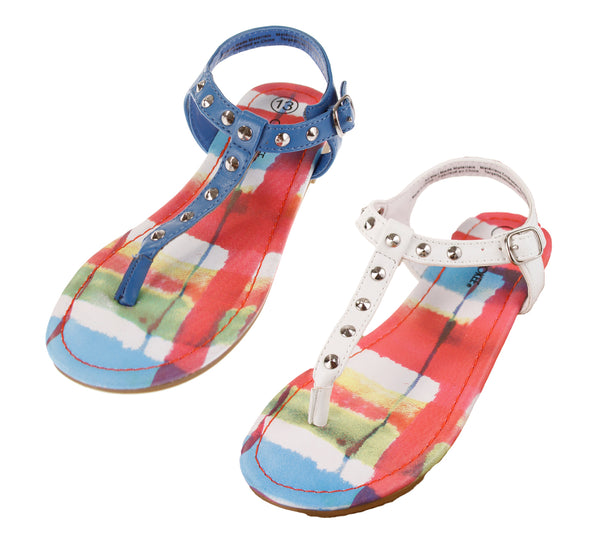 Cherokee Little Girls Freda Slip On Studded Flip Flop Ankle Strap Sandals - 2 Colors
