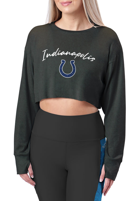 Certo By Northwest NFL Women's Indianapolis Colts Central Long Sleeve Crop Top, Charcoal