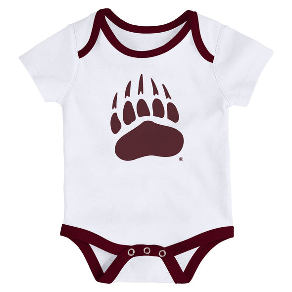 Outerstuff Montana Grizzlies NCAA Infant Champs 3-Piece Creeper Set, Maroon/White/Grey