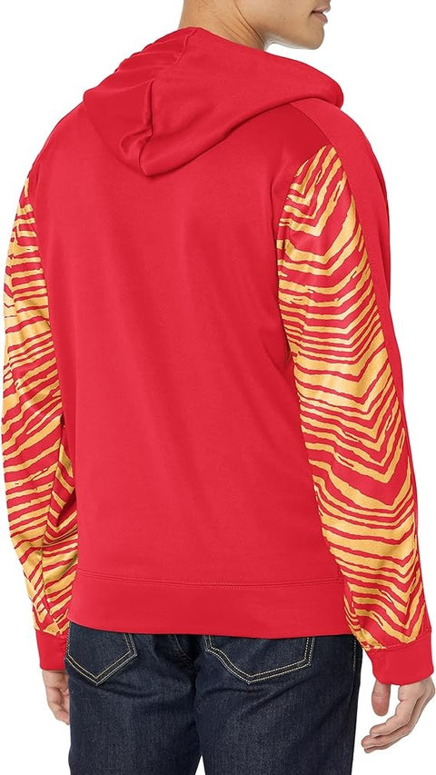 Zubaz Men's Kansas City Chiefs Team Color Zebra Accent Full Zip Hoodie