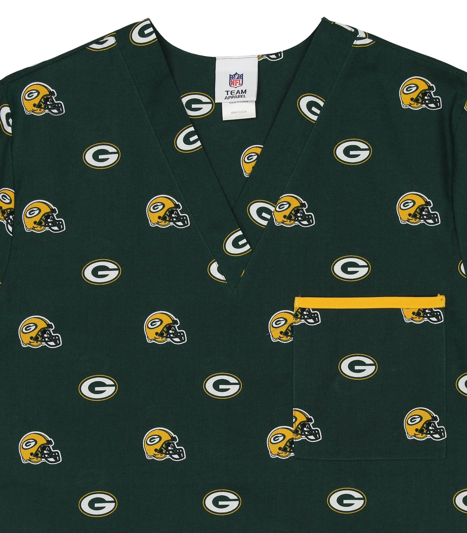 NFL Greenbay Packers Unisex Scrub Top, Size: Medium