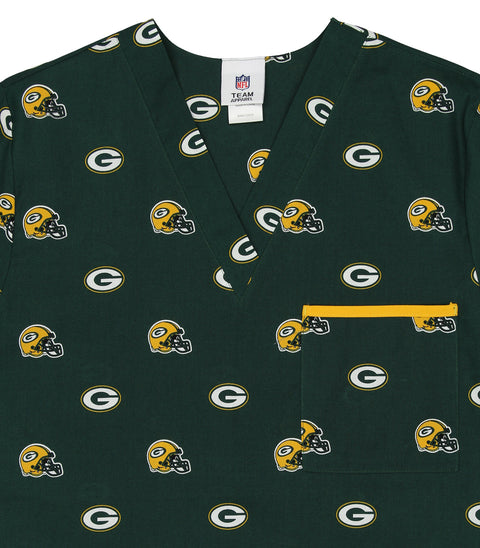Fabrique Innovations NFL Unisex Green Bay Packers Repeat Logo Scrub Top