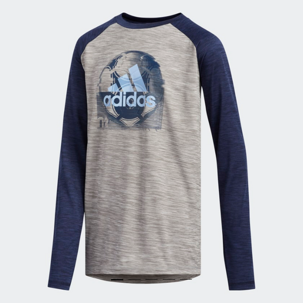 adidas Boy's Youth Raglan Sport Ball Tee, Navy/Grey