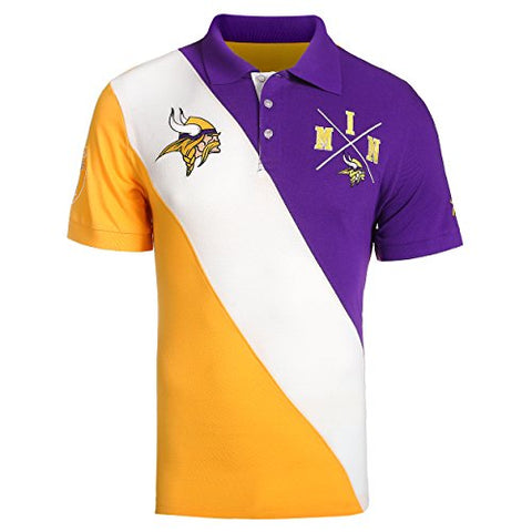 KLEW NFL Football Men's Minnesota Vikings Diagonal Rugby Stripe Polo Shirt