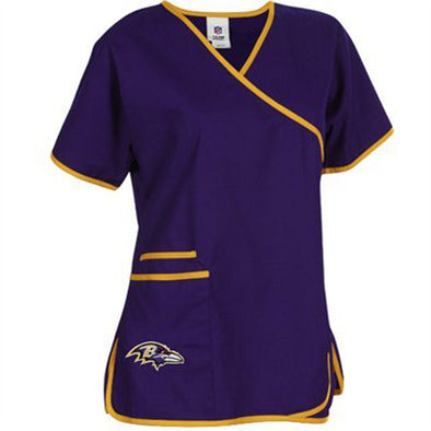 Fabrique Innovations NFL Women's Baltimore Ravens Team Logo Wrap Scrub Top