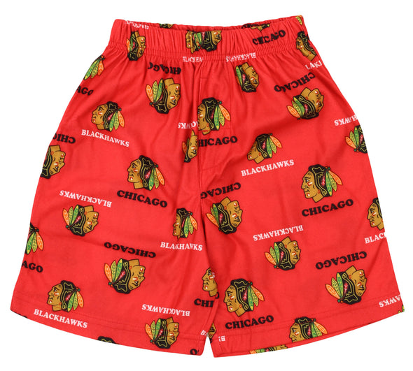 OuterStuff NHL Boys Kids Chicago Blackhawks  All-Over Printed Pajama Shorts, Red