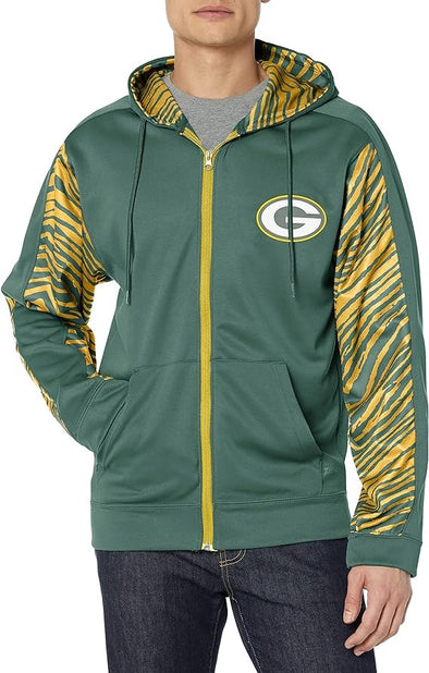 Zubaz Men's Green Bay Packers Team Color Zebra Accent Full Zip Hoodie