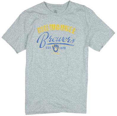 MLB Baseball Youth Boys Milwaukee Brewers Vintage Graphic Tee T-Shirt, Grey