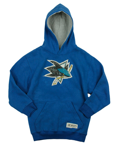 Reebok NHL Youth Boy's San Jose Shark VINTAGE Style Pullover Hoodie, Teal