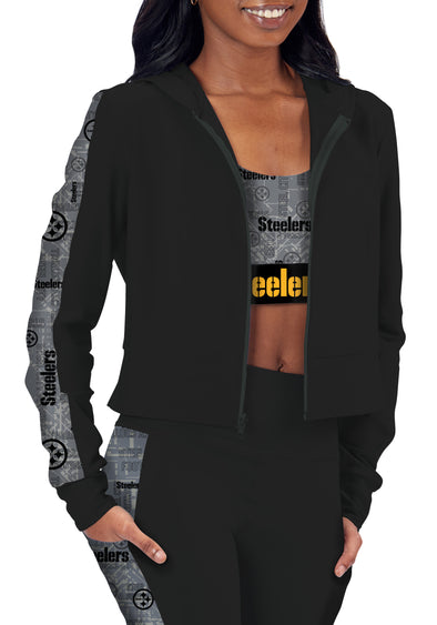 Certo By Northwest NFL Women's Pittsburgh Steelers All Day Cropped Hoodie, Black
